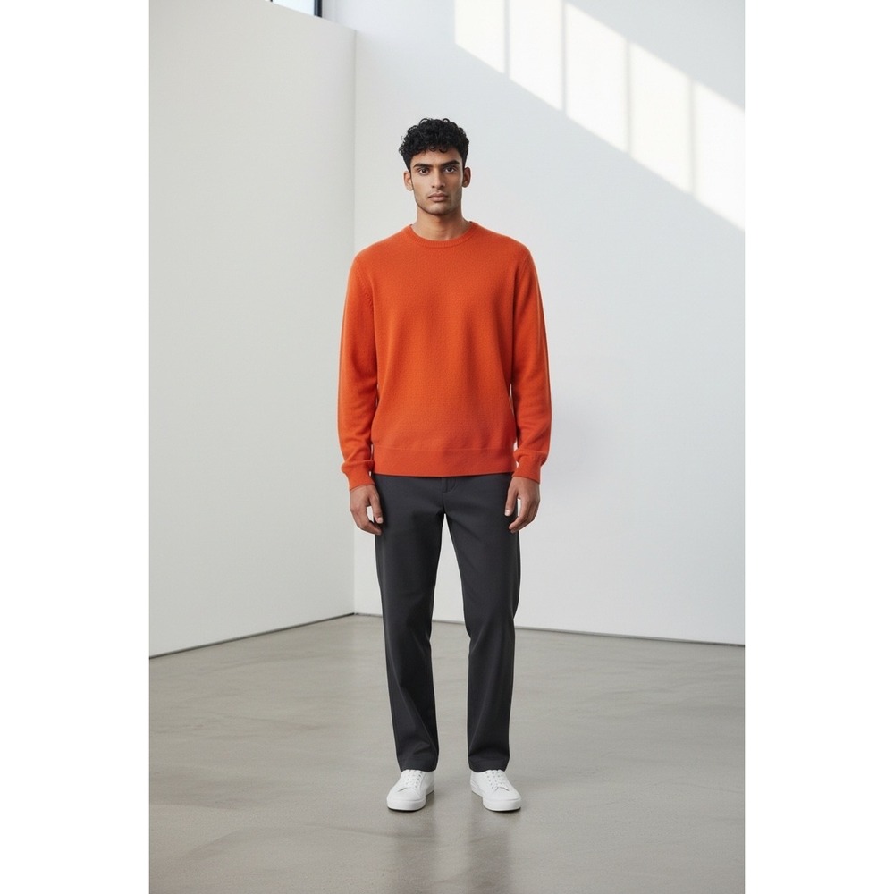 Malo Cashmere Sweater 48 Medium Orange Crewneck L/S Italy Knitwear Luxury